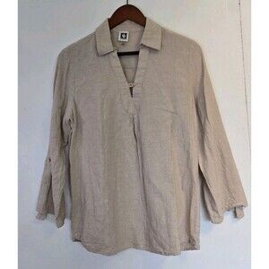 Anne Klein Top Womens M Coastal Grandma Minimalist Gold Button Office Beachy